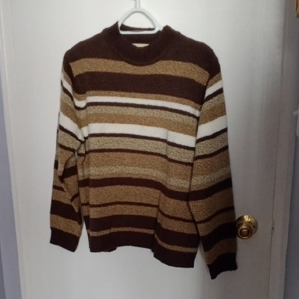 Vintage Pit To Pit 23.Brown and Tan Crewneck Sweater with Striped Pattern